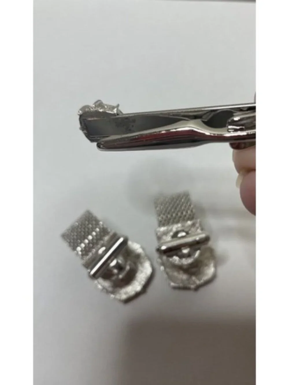 Vintage Mesh Cufflinks/Tie Clip Set Blue Rhinestone Silver Tone Retro MCM Dapper